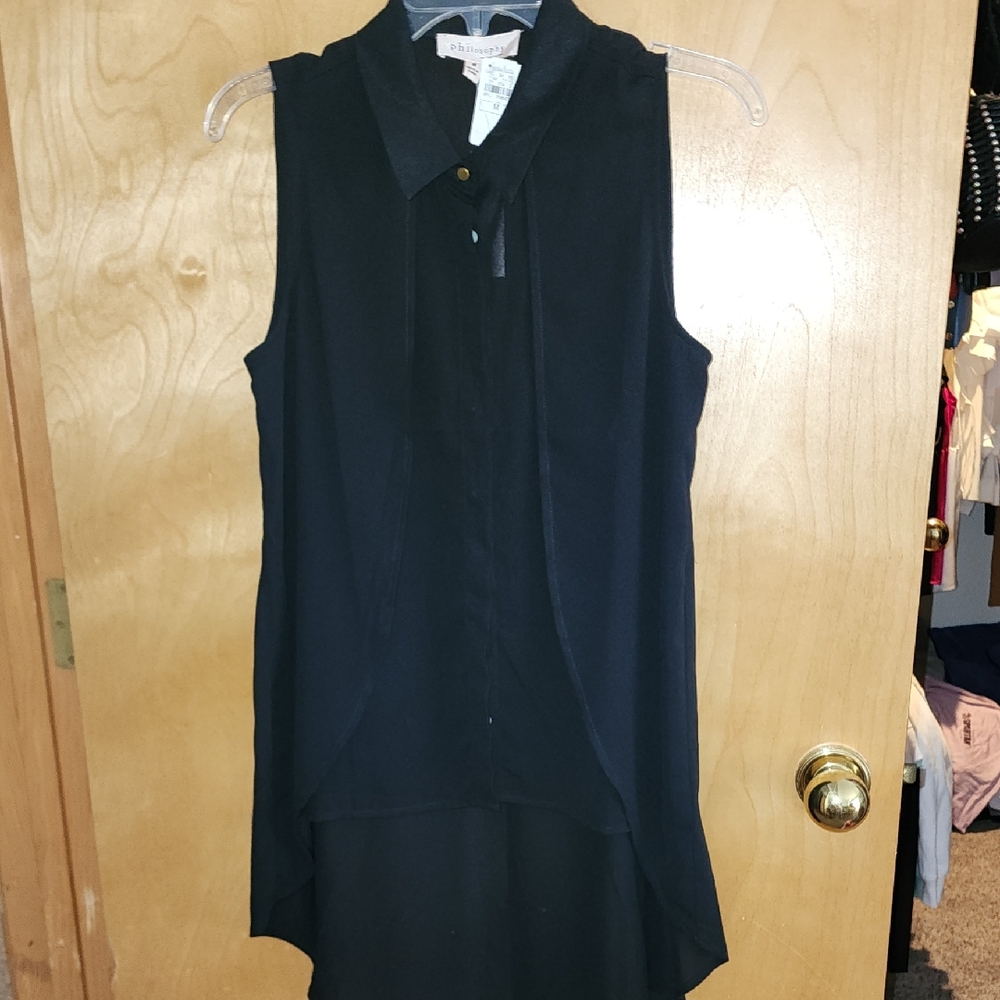 Philosophy Hi Low Button Front Flowing Black Sleeveless Top From Neiman Marcus